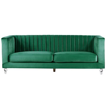Sofa Green 3 Seater Velvet Tuxedo Style Quilting Beliani