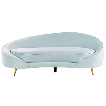 Sofa Light Blue Velvet Glamour Curved Retro Styled 3 Seater With Gold Metallic Legs Beliani