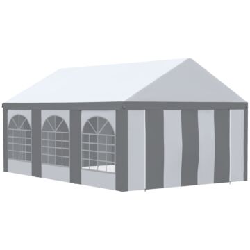 Outsunny 6 X 4m Galvanised Party Tent, Marquee Gazebo With Sides, Six Windows And Double Doors, For Parties, Wedding And Events, White And Grey