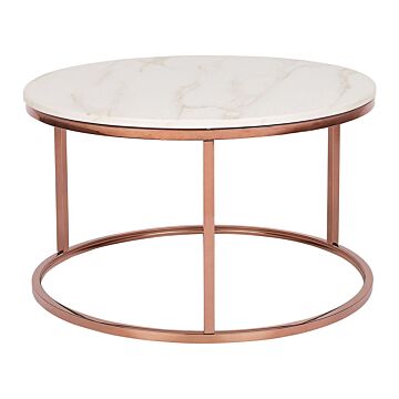 Coffee Table Beige With Copper Legs Ø 70 Cm Marble Effect Round Modern Beliani