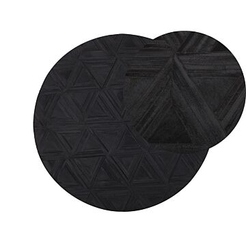 Rug Black Cowhide Leather Ø 140 Cm Pattern Handcrafted Low Pile Modern Beliani