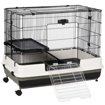 Pawhut Small Animal Steel Wire Rabbit Cage Pet Play House W/ Waste Tray Black
