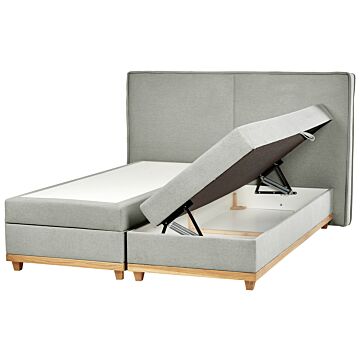 Eu King Size Divan Bed With Storage 6ft Light Grey Upholstery With Bonell Spring Mattress Beliani
