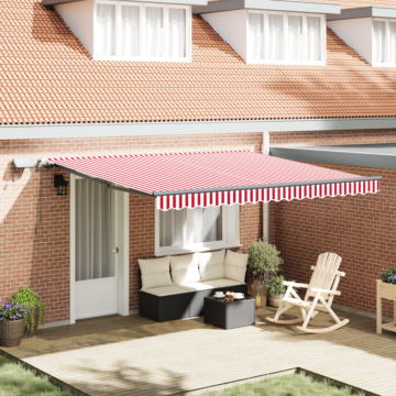 Vidaxl Manual Retractable Awning With Led Red And White Stripe 400x300 Cm