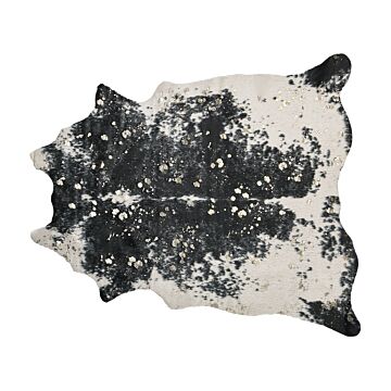 Area Rug Black And White Faux Cowhide Leather 150 X 200 Cm With Gold Spots Irregular Modern Rustic Beliani