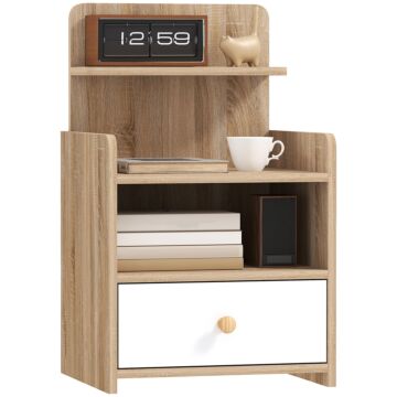 Homcom Multi-storage Bedside Table - White/wood-effect