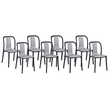 Set Of 8 Garden Chairs Grey And Black Synthetic Material Stacking Armless Outdoor Patio Beliani