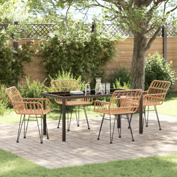 Vidaxl 5 Piece Garden Dining Set Brown Poly Rattan