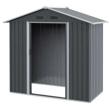 Outsunny 6.5x3.5ft Metal Garden Storage Shed For Outdoor Tool Storage With Double Sliding Doors And 4 Vents, Dark Grey