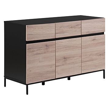 Sideboard Light Wood With Black Top 3 Drawers Cabinets Chest Of Drawers Beliani