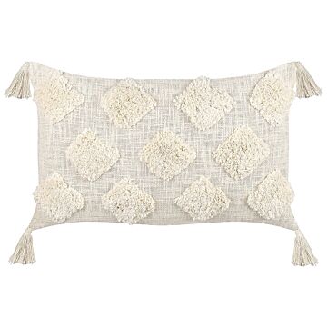 Decorative Cushion Beige Cotton 35 X 55 Cm Solid Pattern With Tassels Boho Decor Accessories Beliani
