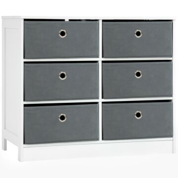 Homcom Chests Of Drawer, Fabric Dresser Storage Cabinet With 6 Drawers For Bedroom, Living Room And Hallway, White And Grey