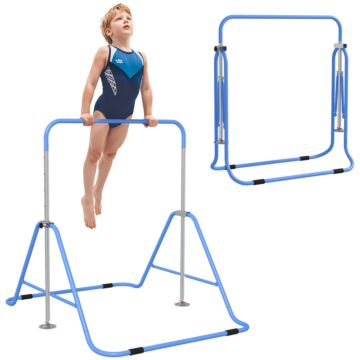 Homcom Kids Gymnastic Bar, With Adjustable Height, Foldable Horizontal Bars - Blue