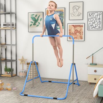 Homcom Kids Gymnastic Bar, With Adjustable Height, Foldable Horizontal Bars - Blue