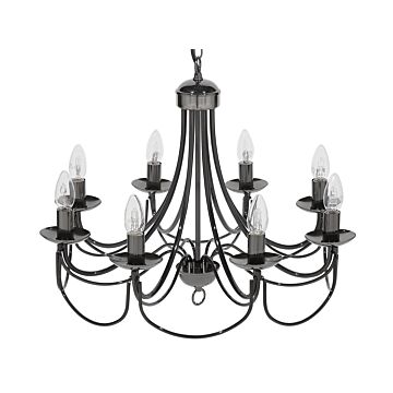 Ceiling Lamp Black Metal 143 Cm High Gloss 8 Lights Victorian Style Vintage Beliani