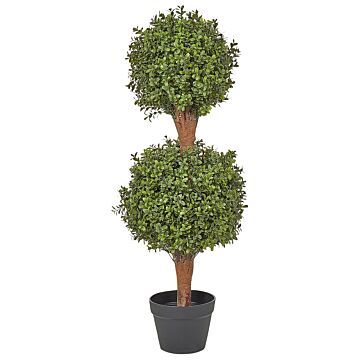 Artificial Potted Buxus Ball Tree Green Plastic Leaves Material Solid Wood Trunk 92 Cm Decorative Indoor Outdoor Garden Accessory Beliani