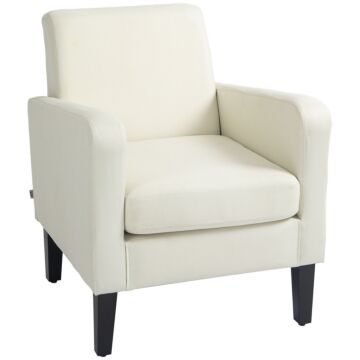 Homcom Modern Accent Chair, Occasional Chair With Rubber Wood Legs For Living Room, Bedroom, Cream White
