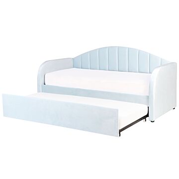 Trundle Bed Light Blue Velvet Eu Single Slatted Base Upholstered Daybed Glamour Modern Child's Room Guest Room Beliani