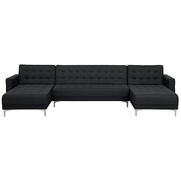 Corner Sofa Bed Graphite Grey Tufted Fabric Modern U-shaped Modular 5 Seater With Chaise Lounges Beliani