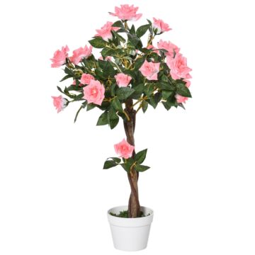 Outsunny Set Of 2 Artificial Plants Pink Rose Floral In Pot, Fake Plants For Home Indoor Outdoor Decor, 90cm