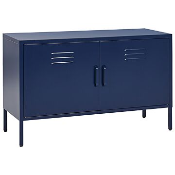 2 Door Sideboard Navy Blue Steel Home Office Furniture Shelves Leg Caps Industrial Design Beliani