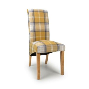 Karta Scroll Back Check Yellow Dining Chair