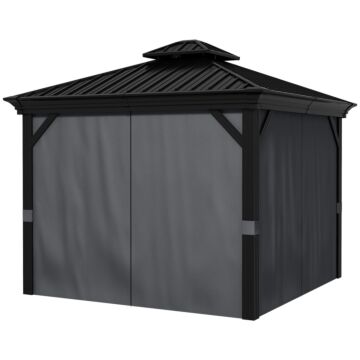 Outsunny 3 X 3.7m Outdoor Hardtop Gazebo Canopy Aluminum Frame With 2-tier Roof & Mesh Netting Sidewalls For Patio, Dark Grey