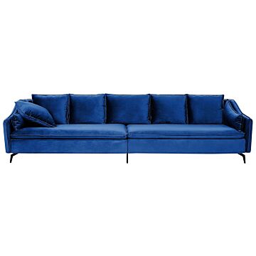 Sofa Navy Blue Velvet 4 Seater Extra Cushions Modern Glamour Living Room Furniture Beliani