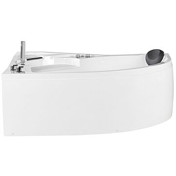 Right Corner Whirlpool Bath White Acrylic With Led Lights Hydromassage Shower Head Headrest