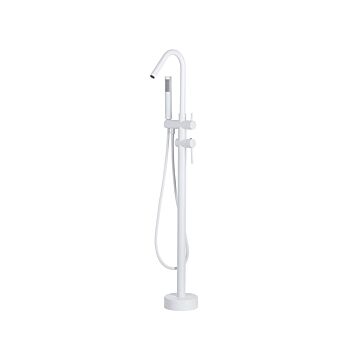 Bathtub Faucet White Matt Freestanding 118 Cm With Hand Shower Modern Beliani