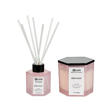 Set Of Scented Candle And Fragrance Stick Diffuser Pink 100% Soy Wax Cotton Wick Glass Fruity Bergamot Beliani