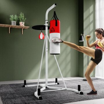 Homcom Freestanding Boxing Punch Bag & Speed Ball Station Hanging Frame Training Exercise Platform Home Gym Heavy Duty, White