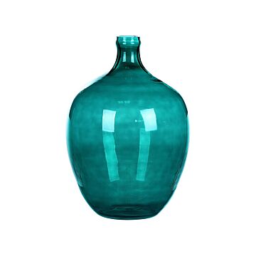 Vase Turquoise Glass 39 Cm Handmade Decorative Round Bud Shape Tabletop Home Decoration Modern Design Beliani