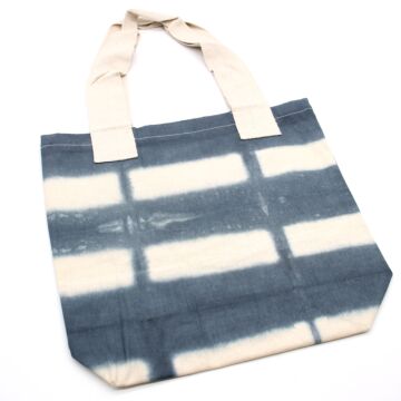 Natural Tye-dye Cotton Bag (8oz) - 38x42x12cm - Grey Blocks - Natural Handle