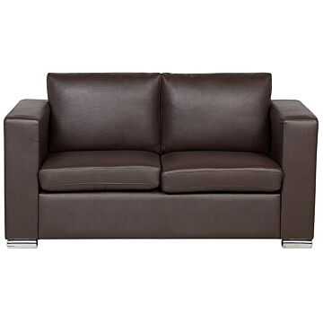2 Seater Sofa Loveseat Brown Split Leather Upholstery Chromed Legs Retro Design Beliani