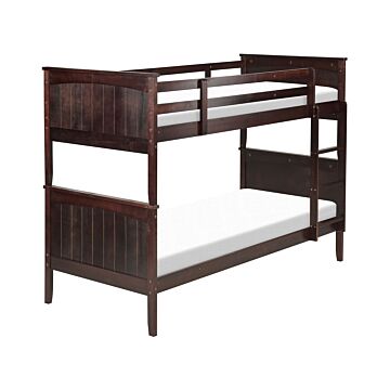 Double Bunk Bed Dark Pine Wood Eu Single Size 3ft High Sleeper Children Kids Bedroom Beliani