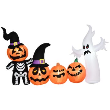 Homcom Next Day Delivery 8.5ft Inflatable Halloween Skeleton Pumpkin Ghost And White Ghost With Three Pumpkins, Blow-up Outdoor Led Display