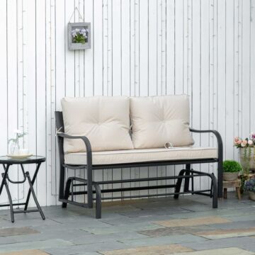 Outsunny 2-person Outdoor Loveseat Glider Bench Rocking Chair, Porch With Armrest And Cushions, Khaki