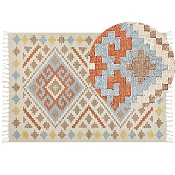 Kilim Area Rug Multicolour Cotton 160 X 230 Cm Low Pile Geometric Pattern With Tassels Rectangular Traditional Beliani