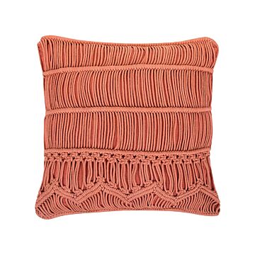 Decorative Cushion Orange Cotton Macramé 45 X 45 Cm Rope Boho Retro Decor Accessories Beliani