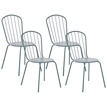 Set Of 4 Garden Dining Chairs Light Blue Steel Modern Rust Resistant High Back Beliani