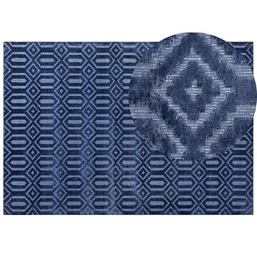 Rug Blue Viscose 160 X 230 Cm Geometric Pattern Hand Woven Flatweave Beliani