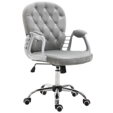 Vinsetto Office Chair Ergonomic 360° Swivel Diamond Tufted Home Work Velour Padded Base 5 Castor Wheels Grey