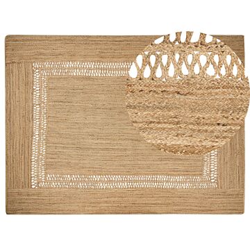 Area Rug Beige Jute 300 X 400 Cm Braided Handmade Cut-out Pattern Natural Boho Style Textile Beliani