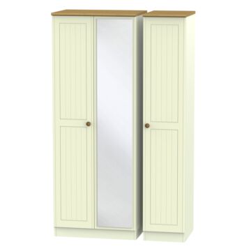 Warwick Tall Triple Mirrored Wardrobe In Cream Ash & Modern Oak