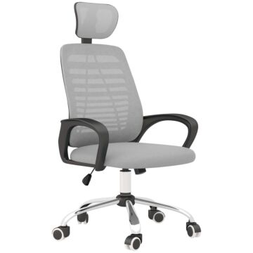 Vinsetto Ergonomic Office Chair, Mesh Desk Chair With Rotatable Headrest, Lumbar Back Support, Armrest, Grey