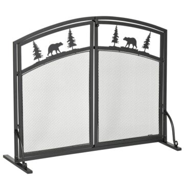 Homcom Fire Guard With Double Doors, Metal Mesh Fireplace Screen, Spark Flame Barrier With Tree Decoration For Living Room, Bedroom Decor