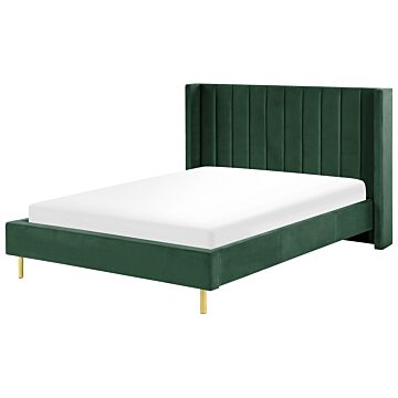 Eu Double Size Bed Frame Dark Green Velvet Slatted Base Beliani