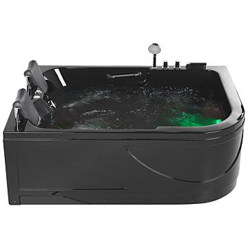 Whirlpool Bath Black Acrylic 170 X 119 Cm Underwater Led Lights Curved Right Hand Double Hydromassage Beliani