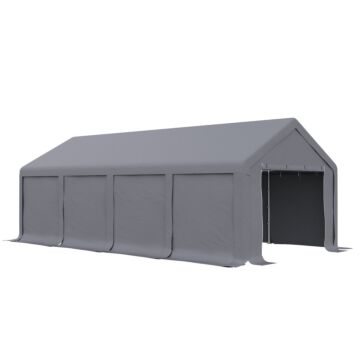 Outsunny 4 X 8 M Patio Garden Party Canopy, Outdoor Bbq, Wedding, Camping Gazebo Tent, Car Canopy Shelter W/ Side Panels & Zipper Door, Dark Grey